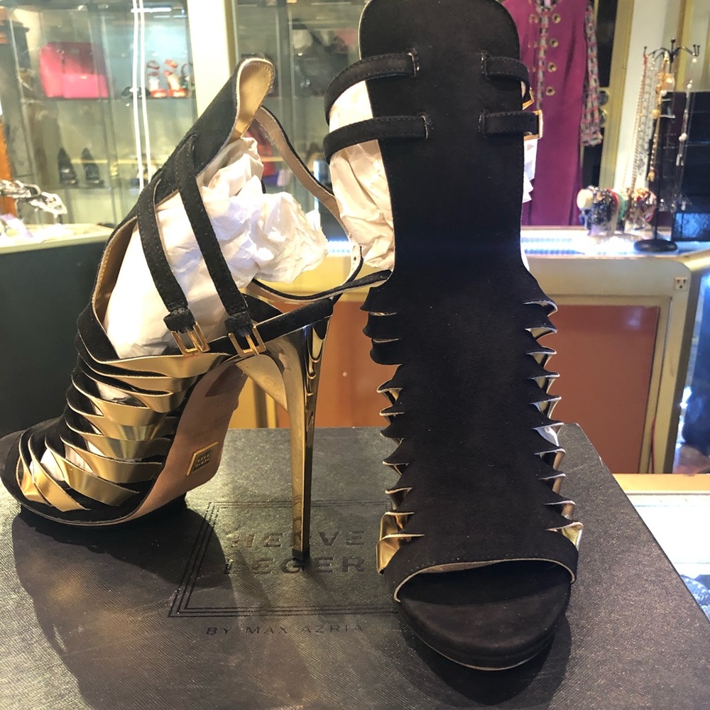 Aut HERVE LEGER heels black & gold accent straps